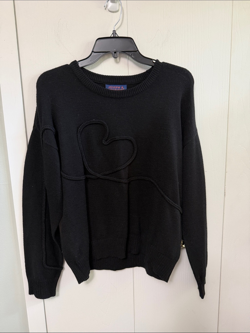 Joseph A Black Crewneck Sweater with Heart Motif
